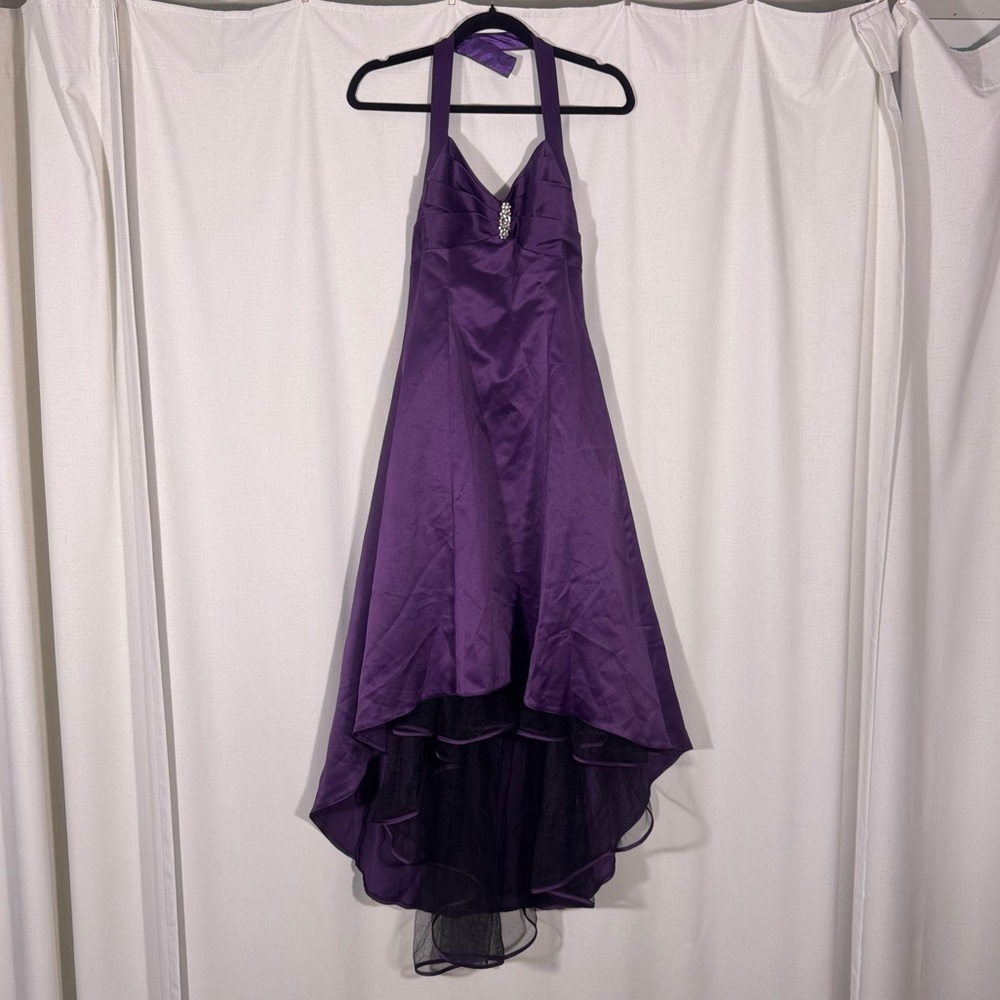 Vintage Purple Satin Hi-Low Halter Dress
